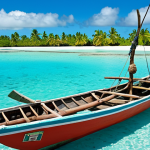 ** A vibrant scene of Kiribati's fishing industry. Traditional outrigger canoes alongside modern fishing boats, highlighting the blend of old and new technologies. Emphasize the abundance of marine life and the potential for growth. Think clear turquoise waters and sunny skies.

**